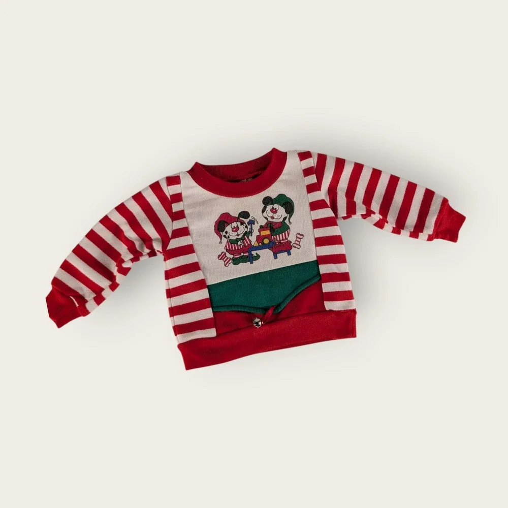 Vintage Buster Brown Christmas Sweatshirt Red White Striped 6-9M Holiday Bell